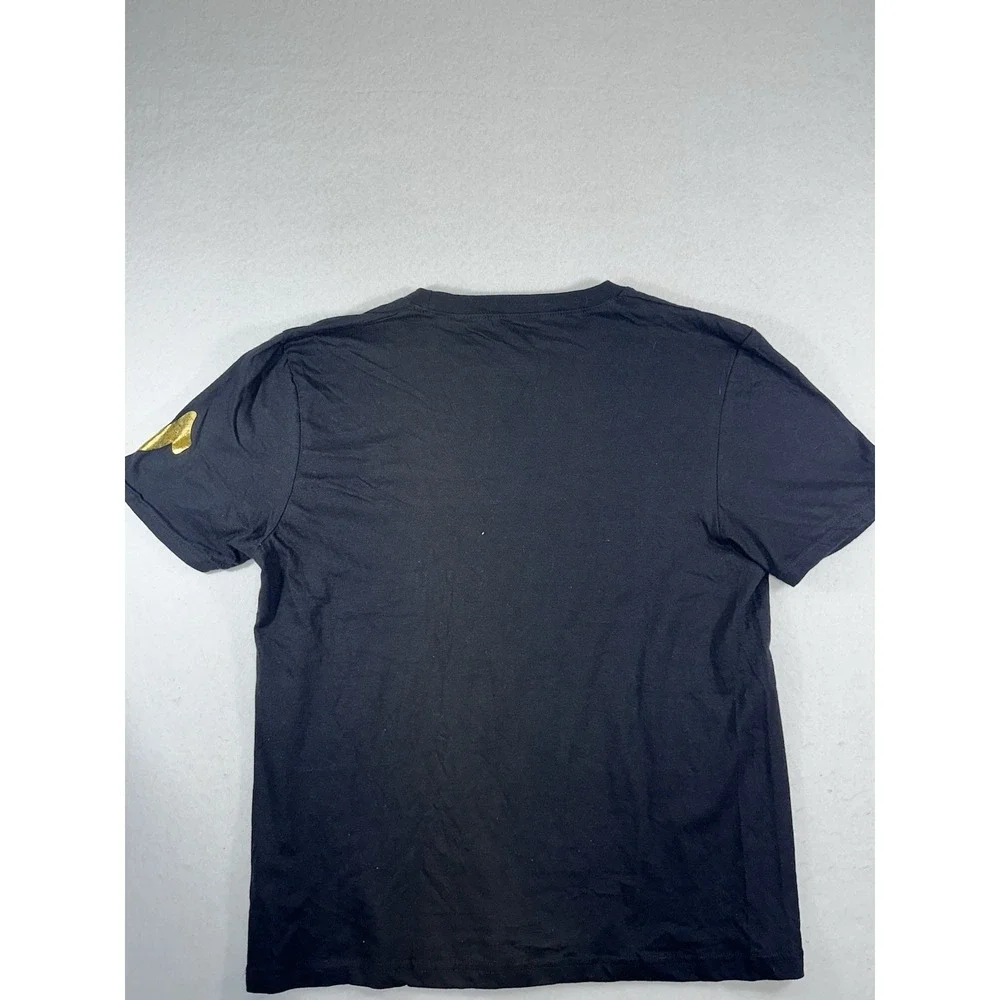 True Religion Black T-Shirt Men's Large Gold Logo Graphic Tee Cotton Crewneck